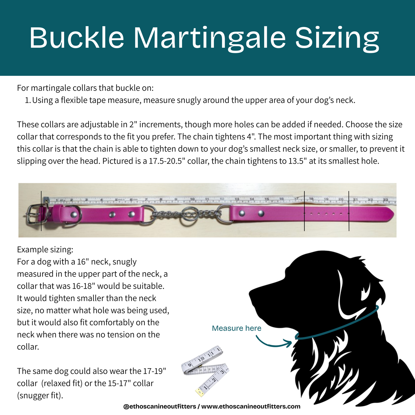 Adjustable Buckle Martingale BioThane Collar