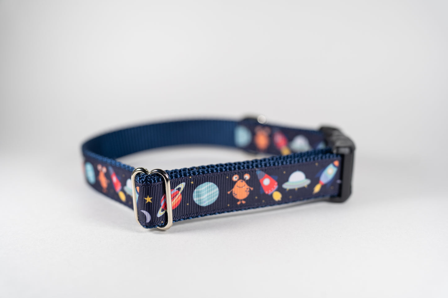 Space Aliens Adjustable Webbing Dog Collar