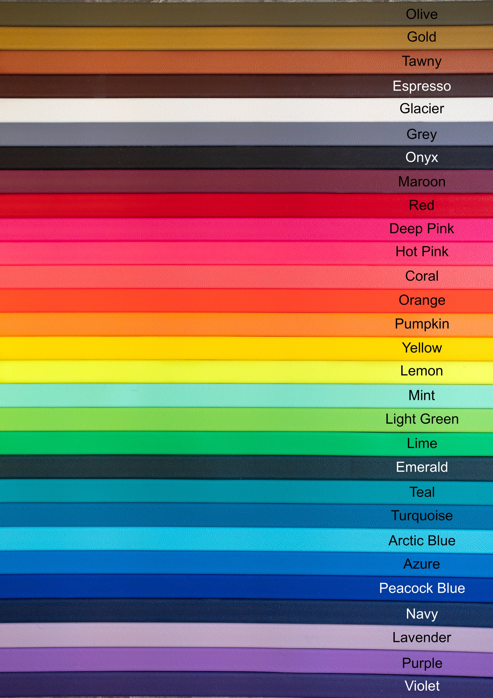 BioThane Color swatch chart with various colors and labels