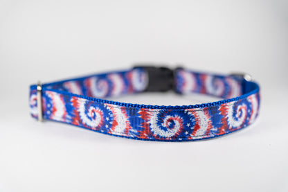 Tie Dye Fourth of July Adjustable Webbing Dog Collar