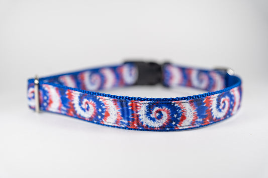 Tie Dye Fourth of July Adjustable Webbing Dog Collar