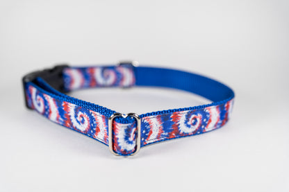 Tie Dye Fourth of July Adjustable Webbing Dog Collar