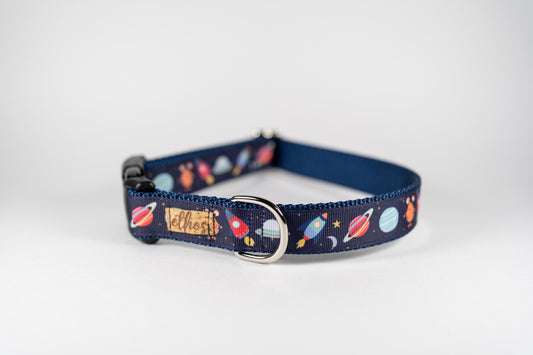 Space Aliens Adjustable Webbing Dog Collar
