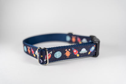 Space Aliens Adjustable Webbing Dog Collar