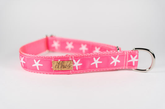 Preppy Starfish Pink Adjustable Webbing Dog Collar