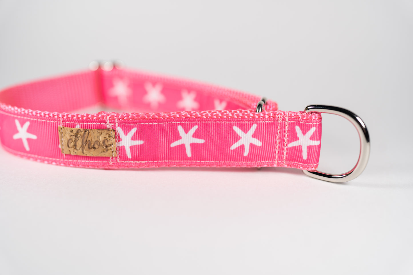 Preppy Starfish Pink Adjustable Webbing Dog Collar