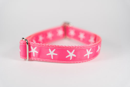 Preppy Starfish Pink Adjustable Webbing Dog Collar