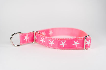 Preppy Starfish Pink Adjustable Webbing Dog Collar