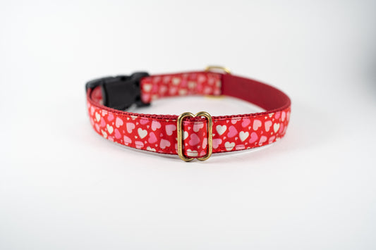 Red Hearts Valentine's Adjustable Webbing Dog Collar
